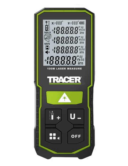 Dalmierz laserowy 100m 6 funkcji np. mierzenie kątów, odległości, objętości TRACER ALM100