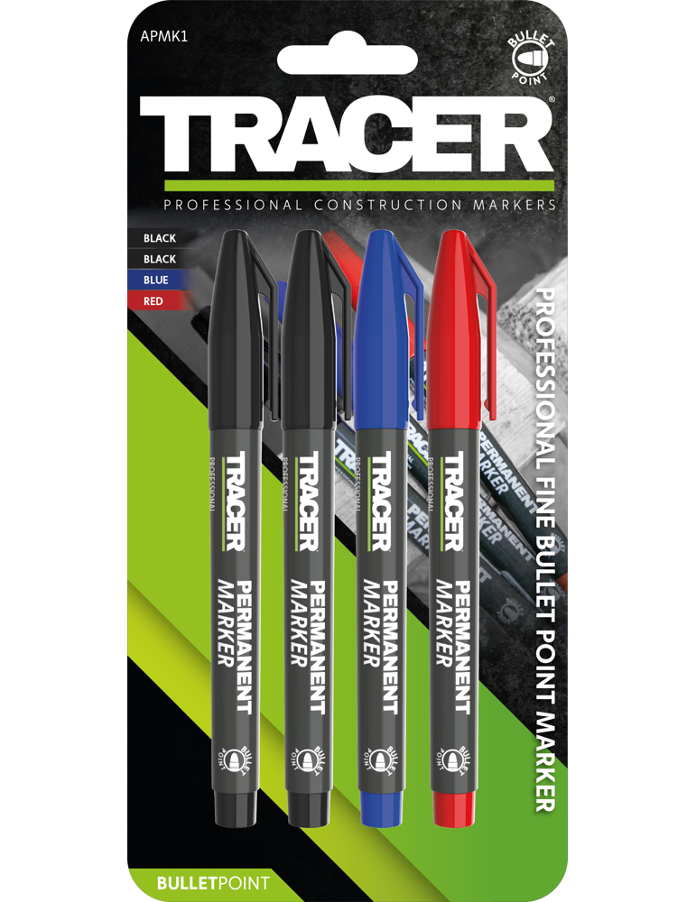 Zestaw 4szt. markerów 2 czarne, niebieski i czerwony TRACER APMK1