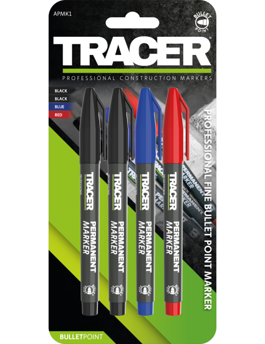 Zestaw 4szt. markerów 2 czarne, niebieski i czerwony TRACER APMK1